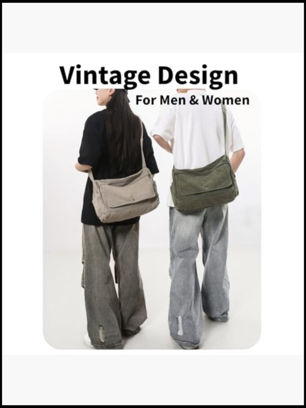 Canvas Messenger Bag Crossbody Tote with Multiple Pockets Vintage Satchel - Picture 6 of 7